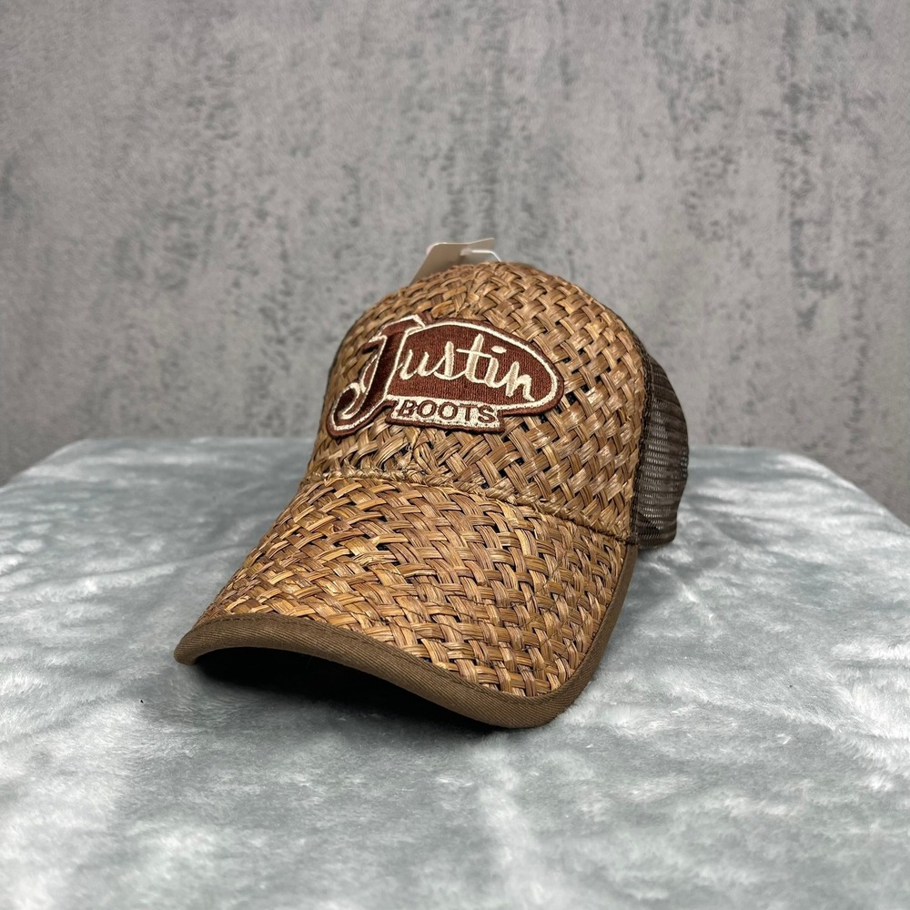 Justin Boots Trucker Hat Womens OS Brown Woven Straw Mesh Snapback  New